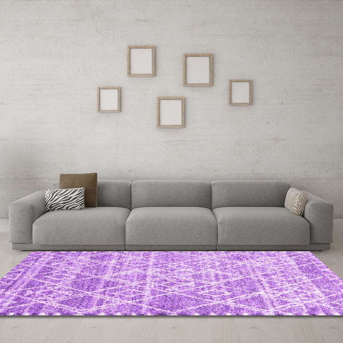 Machine Washable Abstract Purple Contemporary Area Rugs in a Living Room, wshcon3068pur