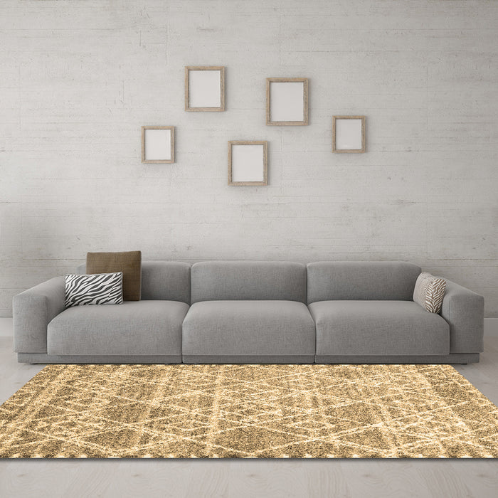 Machine Washable Abstract Brown Contemporary Rug in a Living Room,, wshcon3068brn
