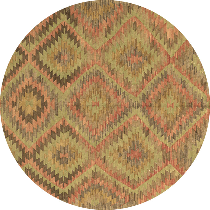 Round Machine Washable Southwestern Brown Country Rug, wshcon3069brn