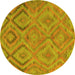 Round Machine Washable Southwestern Yellow Country Rug, wshcon3069yw