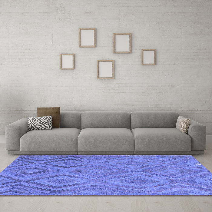 Machine Washable Southwestern Blue Country Rug in a Living Room, wshcon3069blu