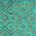 Square Machine Washable Southwestern Turquoise Country Area Rugs, wshcon3069turq