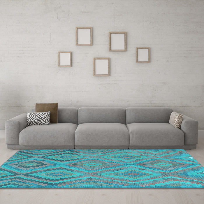 Machine Washable Southwestern Light Blue Country Rug in a Living Room, wshcon3069lblu