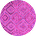 Round Machine Washable Southwestern Pink Country Rug, wshcon3069pnk