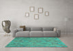 Machine Washable Southwestern Turquoise Country Area Rugs in a Living Room,, wshcon3069turq