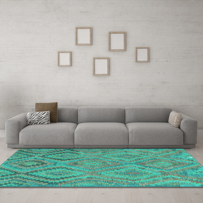 Machine Washable Southwestern Turquoise Country Area Rugs in a Living Room,, wshcon3069turq