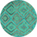 Round Southwestern Turquoise Country Rug, con3069turq
