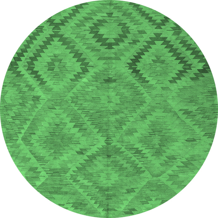 Round Machine Washable Southwestern Emerald Green Country Area Rugs, wshcon3069emgrn