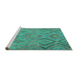 Sideview of Machine Washable Southwestern Turquoise Country Area Rugs, wshcon3069turq