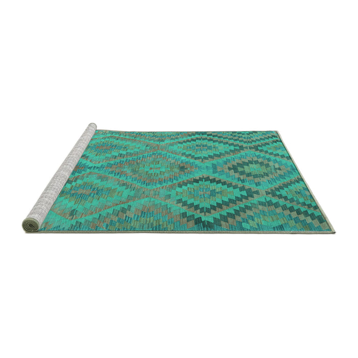 Sideview of Machine Washable Southwestern Turquoise Country Area Rugs, wshcon3069turq