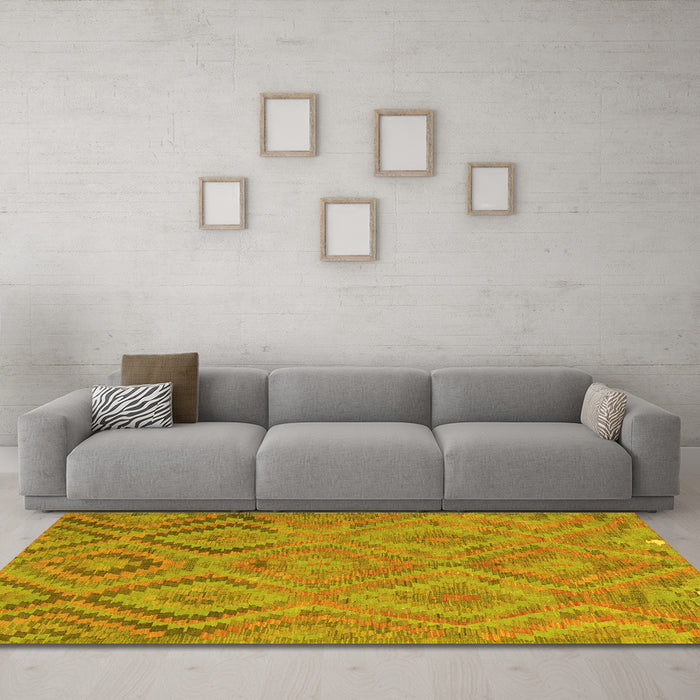 Machine Washable Southwestern Yellow Country Rug in a Living Room, wshcon3069yw