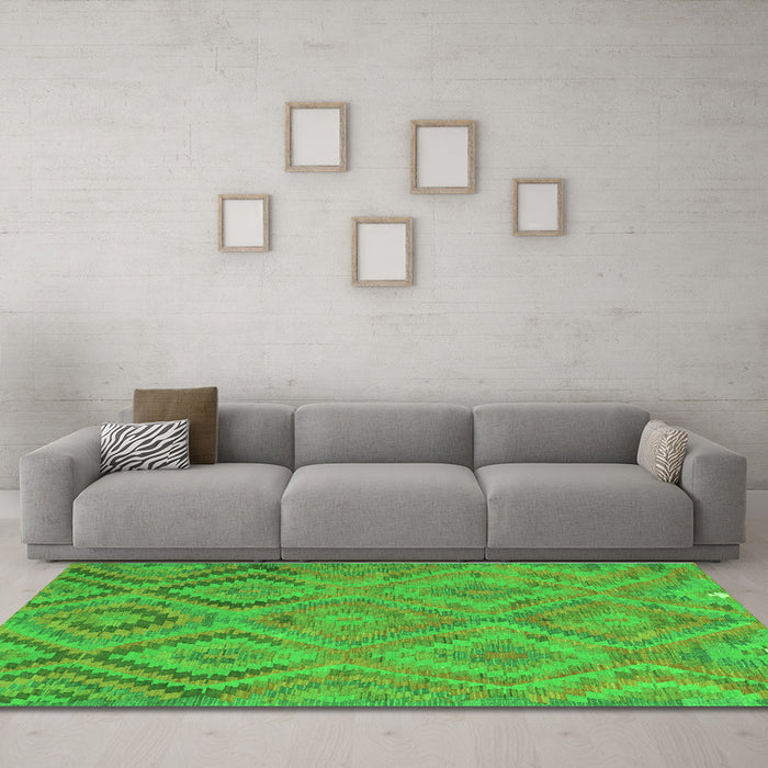 Machine Washable Southwestern Green Country Area Rugs in a Living Room,, wshcon3069grn