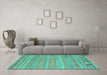 Machine Washable Southwestern Turquoise Country Area Rugs in a Living Room,, wshcon3070turq