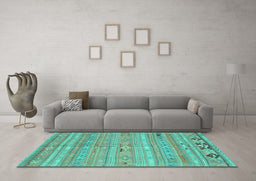 Machine Washable Southwestern Turquoise Country Area Rugs in a Living Room,, wshcon3070turq