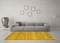 Machine Washable Southwestern Yellow Country Rug in a Living Room, wshcon3070yw