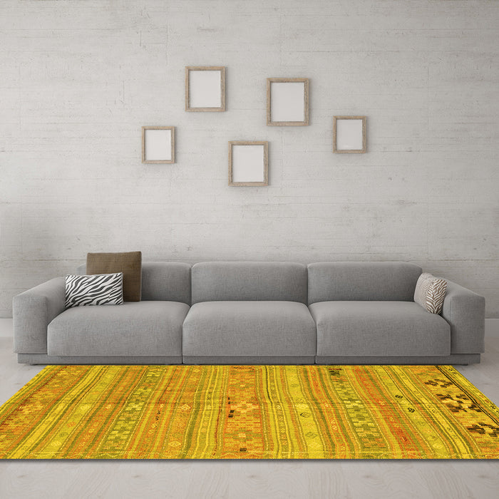 Machine Washable Southwestern Yellow Country Rug in a Living Room, wshcon3070yw
