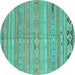 Round Southwestern Turquoise Country Rug, con3070turq