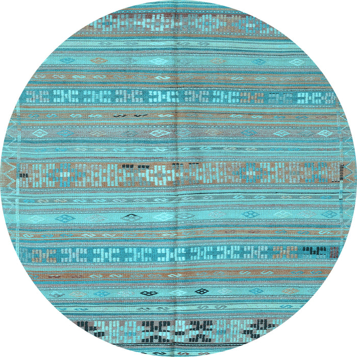 Round Machine Washable Southwestern Light Blue Country Rug, wshcon3070lblu