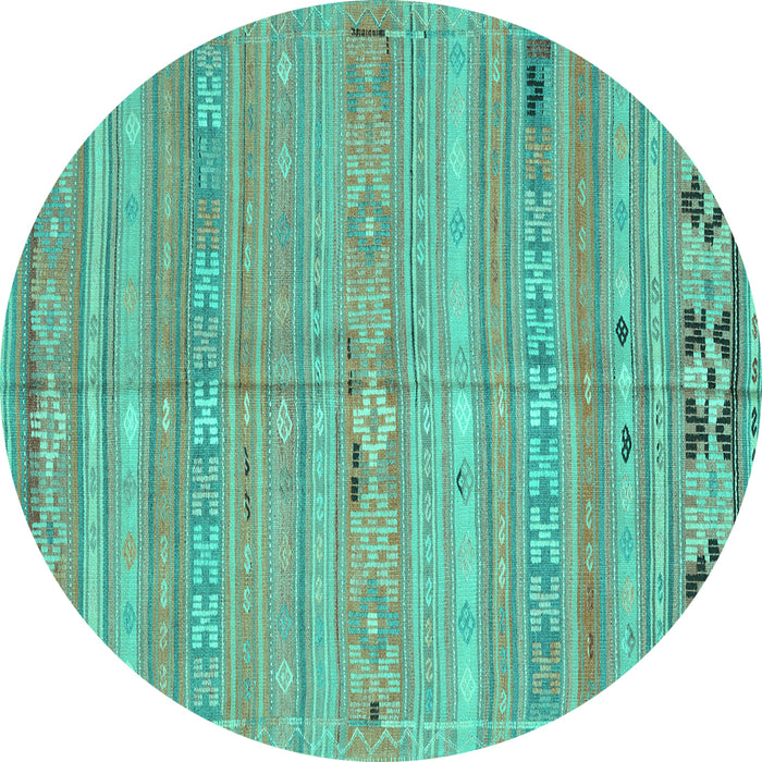 Round Machine Washable Southwestern Turquoise Country Area Rugs, wshcon3070turq