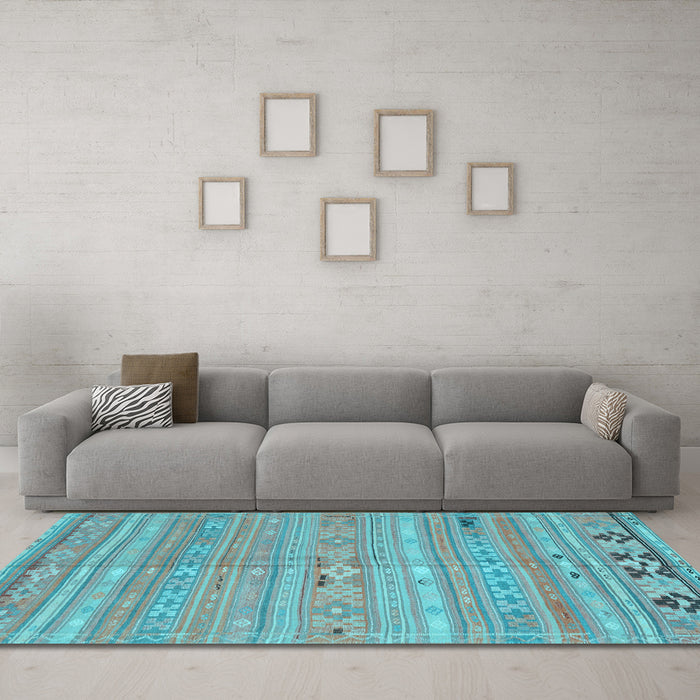 Machine Washable Southwestern Light Blue Country Rug in a Living Room, wshcon3070lblu