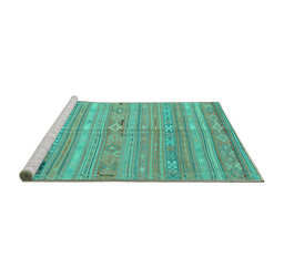 Sideview of Machine Washable Southwestern Turquoise Country Area Rugs, wshcon3070turq