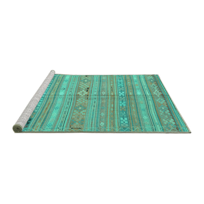 Sideview of Machine Washable Southwestern Turquoise Country Area Rugs, wshcon3070turq