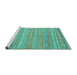 Sideview of Machine Washable Southwestern Turquoise Country Area Rugs, wshcon3070turq