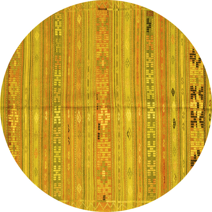 Round Machine Washable Southwestern Yellow Country Rug, wshcon3070yw