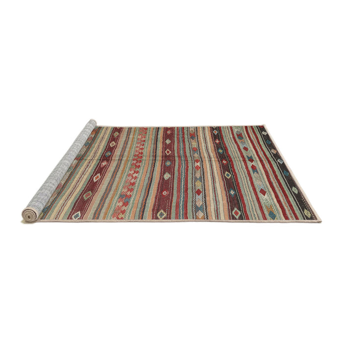 Serging Thickness of Machine Washable Contemporary Brown Red Rug, wshcon3071
