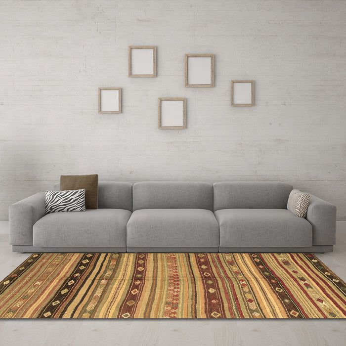 Machine Washable Southwestern Brown Country Rug in a Living Room,, wshcon3071brn