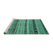 Sideview of Machine Washable Southwestern Turquoise Country Area Rugs, wshcon3071turq