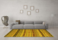 Machine Washable Southwestern Yellow Country Rug, wshcon3071yw