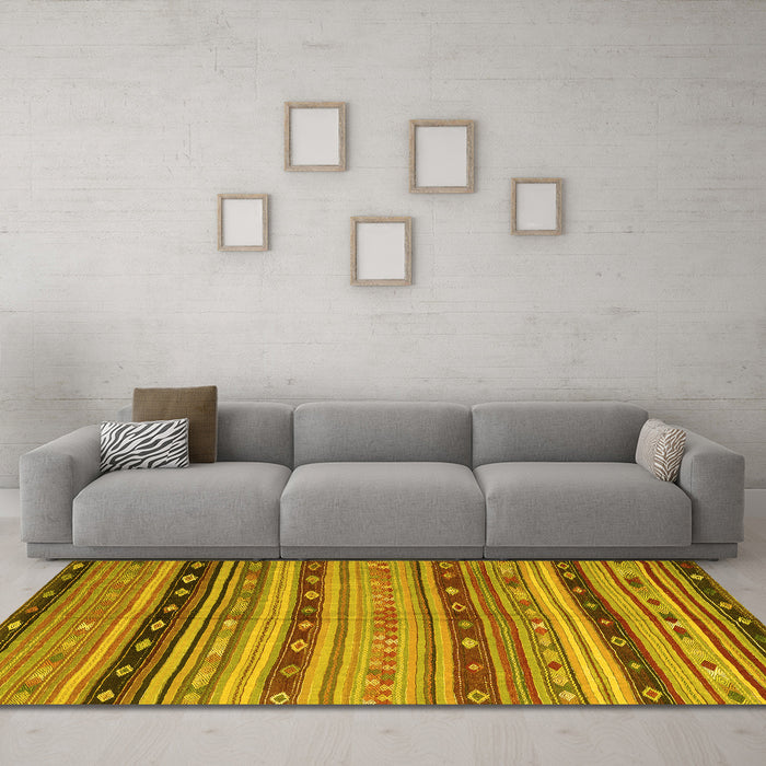 Machine Washable Southwestern Yellow Country Rug in a Living Room, wshcon3071yw