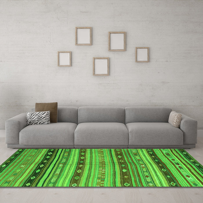 Machine Washable Southwestern Green Country Area Rugs in a Living Room,, wshcon3071grn