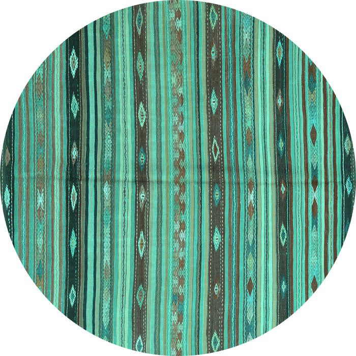 Round Southwestern Turquoise Country Rug, con3071turq