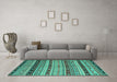 Machine Washable Southwestern Turquoise Country Area Rugs in a Living Room,, wshcon3071turq
