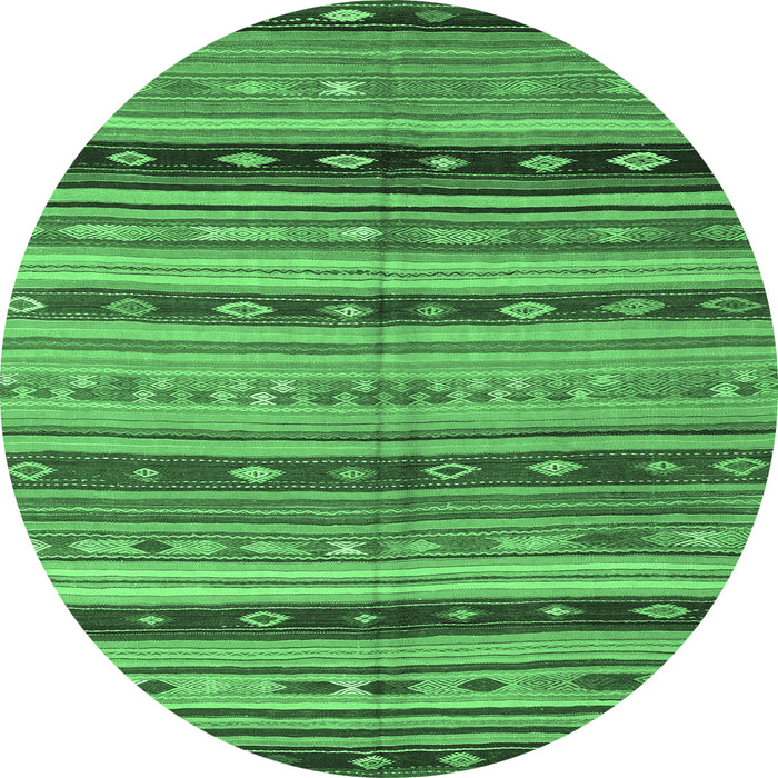 Round Machine Washable Southwestern Emerald Green Country Area Rugs, wshcon3071emgrn