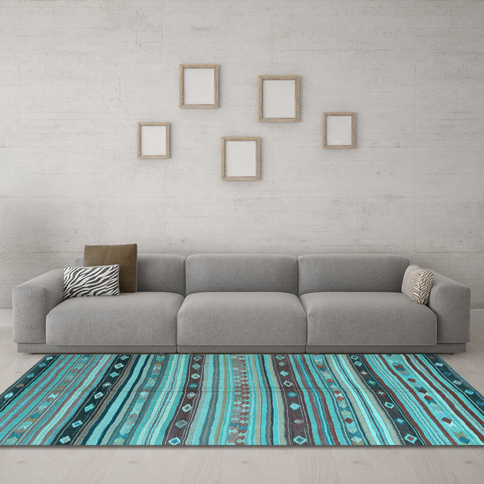Machine Washable Southwestern Light Blue Country Rug in a Living Room, wshcon3071lblu