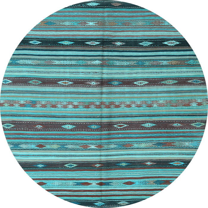 Round Machine Washable Southwestern Light Blue Country Rug, wshcon3071lblu