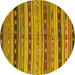 Round Machine Washable Southwestern Yellow Country Rug, wshcon3071yw