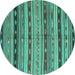 Round Machine Washable Southwestern Turquoise Country Area Rugs, wshcon3071turq