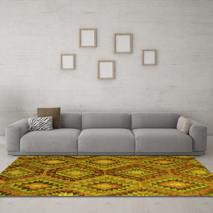 Machine Washable Southwestern Yellow Country Rug in a Living Room, wshcon3072yw