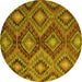 Round Machine Washable Southwestern Yellow Country Rug, wshcon3072yw