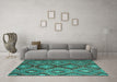 Machine Washable Southwestern Turquoise Country Area Rugs in a Living Room,, wshcon3072turq