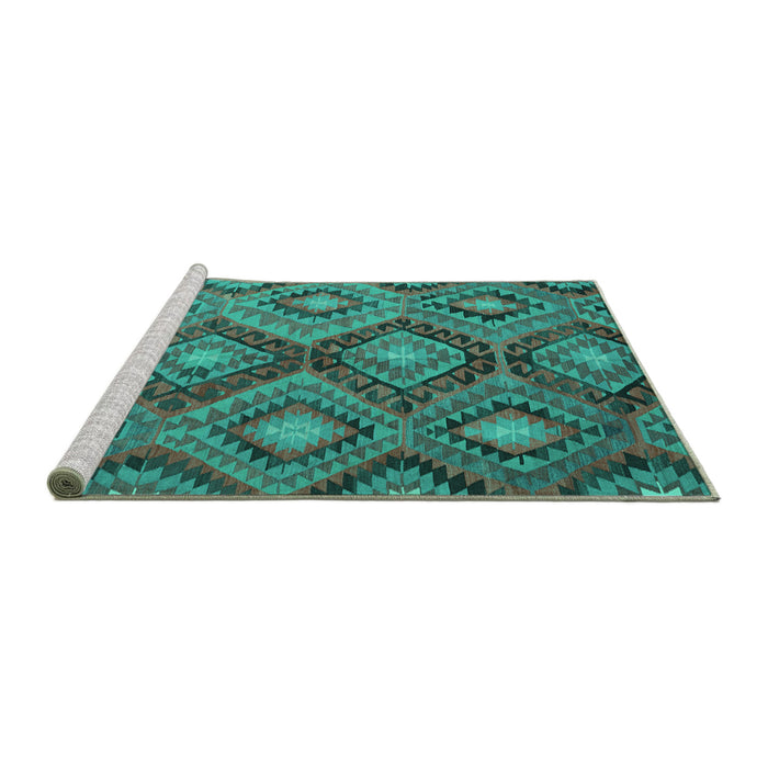 Sideview of Machine Washable Southwestern Turquoise Country Area Rugs, wshcon3072turq