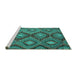Sideview of Machine Washable Southwestern Turquoise Country Area Rugs, wshcon3072turq