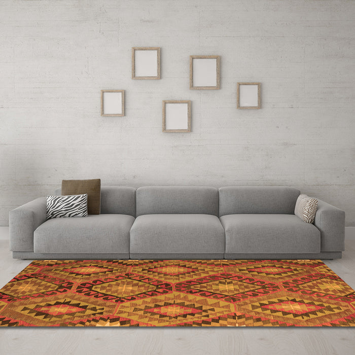 Machine Washable Southwestern Orange Country Area Rugs in a Living Room, wshcon3072org