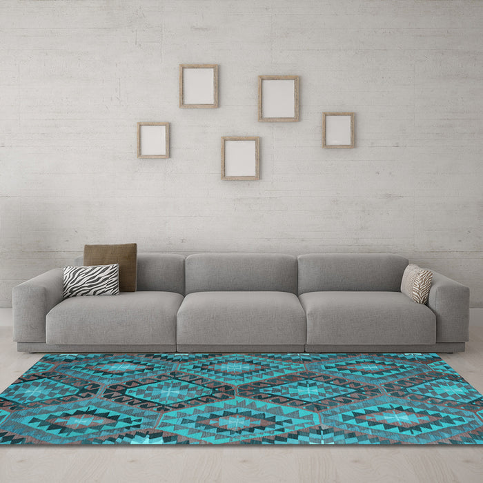 Machine Washable Southwestern Light Blue Country Rug in a Living Room, wshcon3072lblu