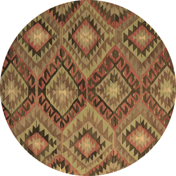 Round Machine Washable Southwestern Brown Country Rug, wshcon3072brn
