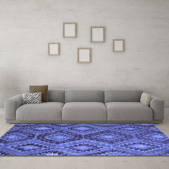 Machine Washable Southwestern Blue Country Rug in a Living Room, wshcon3072blu